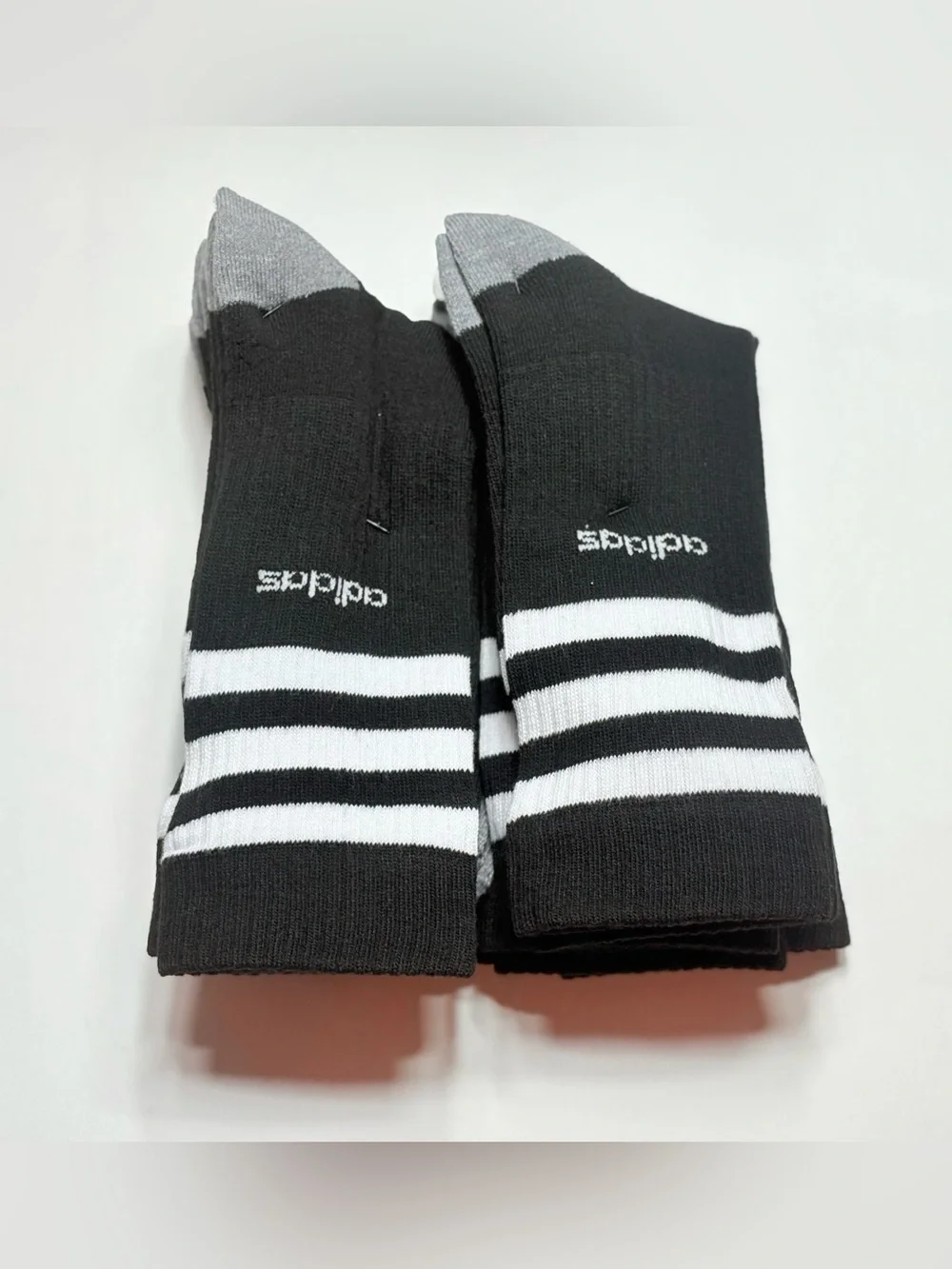 adidas Men's Black and White 3-stripe roller Athletic Crew Socks - 6 Pack